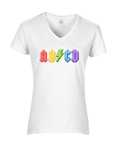 Epic Ladies ABCD Band Style ACDC Font Back to School V-Neck Graphic T-Shirts. Free shipping.  Some exclusions apply.