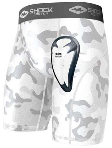 Shock Doctor White Camo Core Compression Short with Bio-Flex Cup Protective