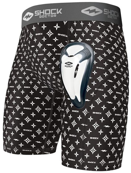 Shock Doctor Black/White Lux Core Compression Short With Bio-Flex Cup Adult Youth