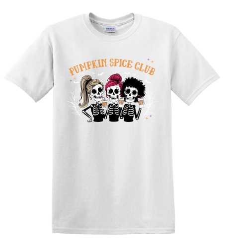 Epic Adult/Youth Pumpkin Spice Latte Club Skeleton Squad Cotton Graphic T-Shirts. Free shipping.  Some exclusions apply.
