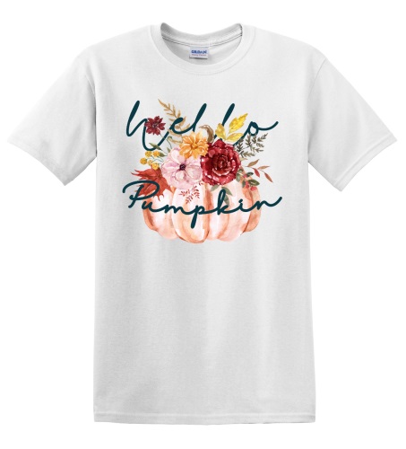 Epic Adult/Youth Hello Pumpkin Autumn Fall Flowers Season Cotton Graphic T-Shirts. Free shipping.  Some exclusions apply.