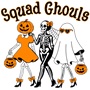 Epic Ladies Squad Ghouls Pumpkin Skeleton Ghost Girl V-Neck Graphic T-Shirts