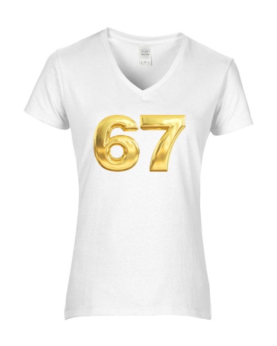 Epic Ladies 67 Six Seven Gold Bar Bling V-Neck Graphic T-Shirts