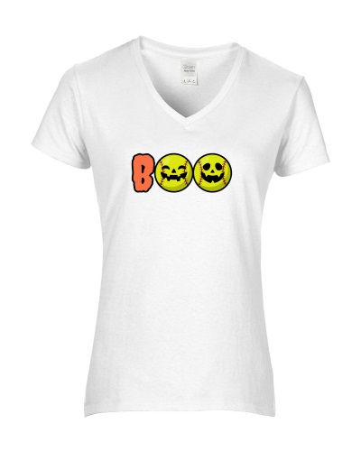 Epic Ladies Boo Softball Pumpkins Jack O' Lanterns V-Neck Graphic T-Shirts. Free shipping.  Some exclusions apply.