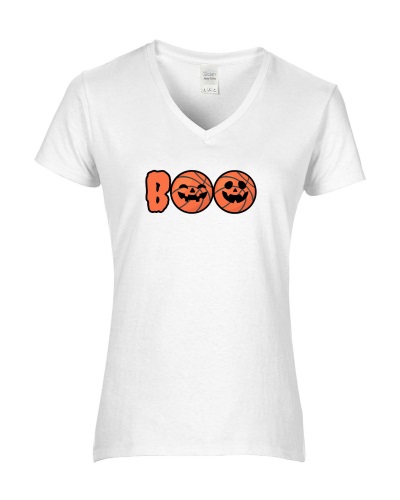 Epic Ladies Boo Basketball Pumpkins Jack O' Lanterns V-Neck Graphic T-Shirts. Free shipping.  Some exclusions apply.