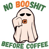 Epic Adult/Youth No Booshit Before Coffee Ghost Halloween Cotton Graphic T-Shirts