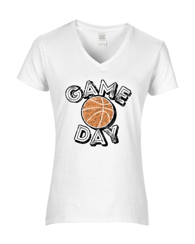 Epic Ladies Game Day Basketball College Fan Grit V-Neck Graphic T-Shirts. Free shipping.  Some exclusions apply.