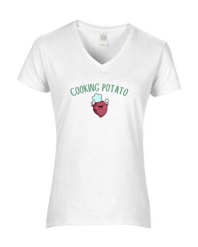 Epic Ladies Cooking Potato Is Me Thanksgiving Meme V-Neck Graphic T-Shirts. Free shipping.  Some exclusions apply.