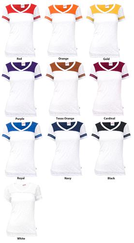 Soffe V-Neck Burn Out Football T-Shirt 10 Colors. Printing is available for this item.