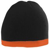 Adult 2-Tone Contasting Bottom Stripe Knit Beanie (Black/Orange)