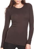 Womens Soft Long-Sleeve Thermal Fitted Crew Neck T-Shirt (Brown or White)