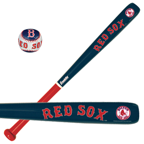 E28933 MLB Red Sox 25" Wood Bat & Soft Strike Ball Set