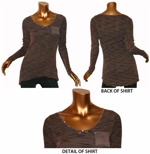 T Party Brown Bead/Stone Long Sleeve Top