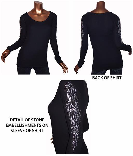 T Party Long Sleeve Top w/Stone Embellishments