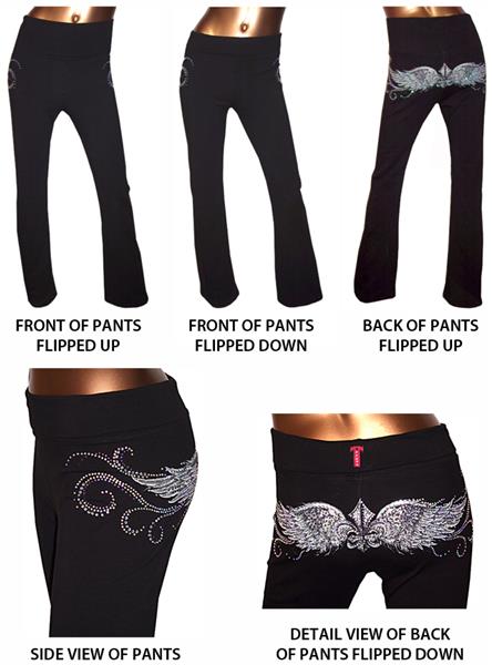 T Party Black Jeweled Fleur w/Wings Yoga Pant