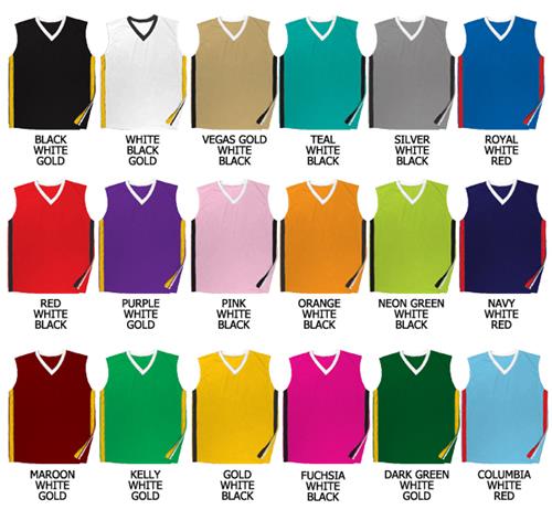 Basketball Dazzle Cloth Solid V-Neck Trim Jerseys. Printing is available for this item.