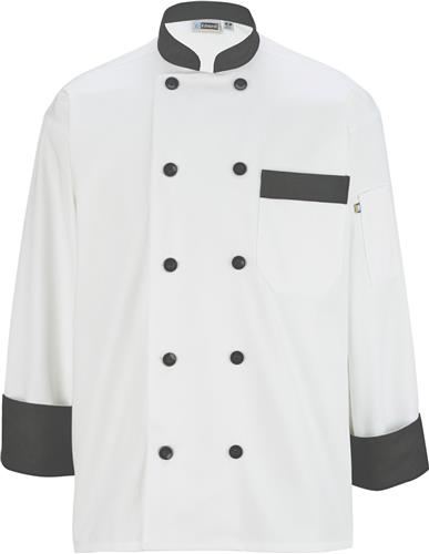 Edwards Unisex Black Button Chef Coat w/Black Trim