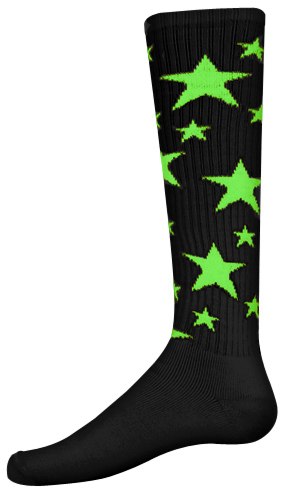 Medium 9-11 White/Green STARS Athletic Socks