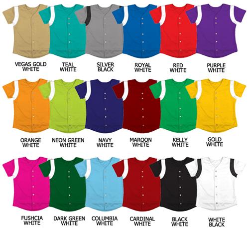 Softball Pro-Style Full Button Double Knit Jerseys. Decorated in seven days or less.