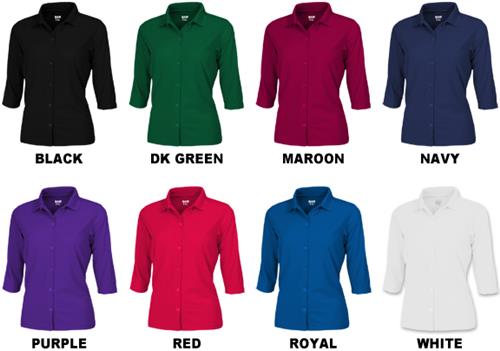 Baw Ladies 3/4 Sleeve Full Button Cool-Tek Polos. Printing is available for this item.