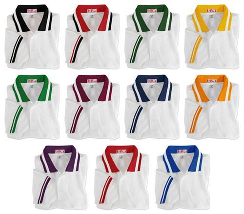 Adult SS White Wide Stripe Collar Polo Shirts. Printing is available for this item.