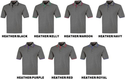 Baw Adult SS Heather Body Contrast Placket Polos. Printing is available for this item.