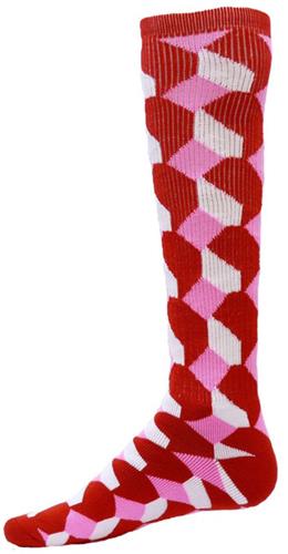 Size 9-11 Red/Pink Knee High Cube Athletic Socks