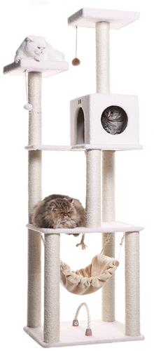 Armarkat B7301 Classic Real Wood Cat Tree In Ivory, Jackson Galaxy Approved, Four Levels With Rope S