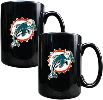 NFL Miami Dolphins Black Ceramic Mug (Set of 2)