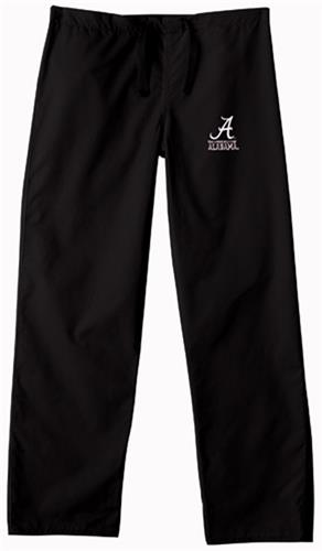 University of Alabama Black Classic Scrub Pants. Embroidery is available on this item.