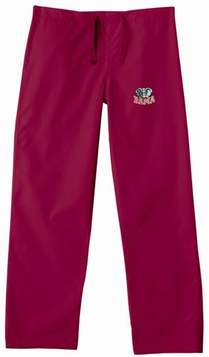 Univ of Alabama Elephant Crimson Scrub Pants. Embroidery is available on this item.