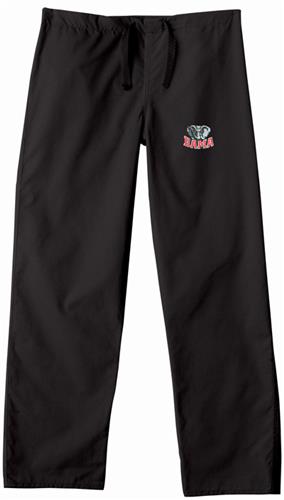Univ of Alabama Elephant Black Scrub Pants. Embroidery is available on this item.