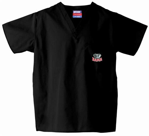Univ of Alabama Elephant Black Scrub Tops. Embroidery is available on this item.