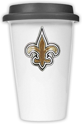 NFL New Orleans Saints Ceramic Cup with Black Lid - Fan Gear