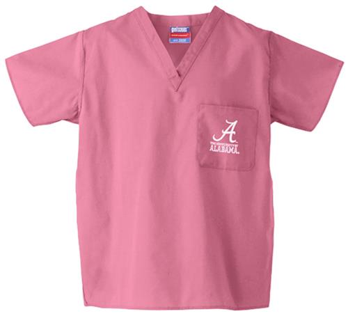 University of Alabama Pink Classic Scrub Tops. Embroidery is available on this item.