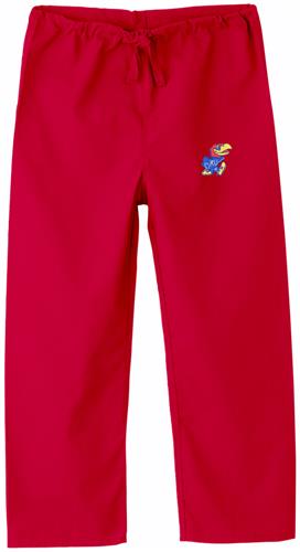 University of Kansas Kid's Red Scrub Pant. Embroidery is available on this item.