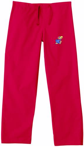 University of Kansas Red Classic Scrub Pants. Embroidery is available on this item.