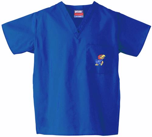 University of Kansas Royal Classic Scrub Tops. Embroidery is available on this item.