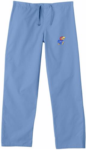 University of Kansas Sky Classic Scrub Pants. Embroidery is available on this item.