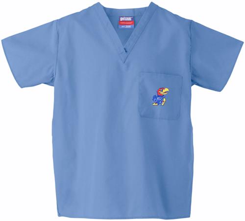 University of Kansas Sky Classic Scrub Tops. Embroidery is available on this item.