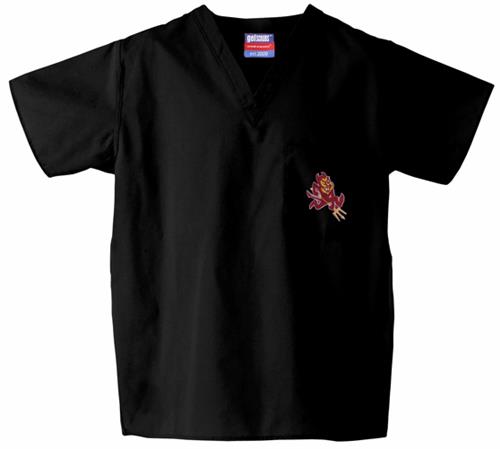 Arizona State University Black Classic Scrub Tops. Embroidery is available on this item.