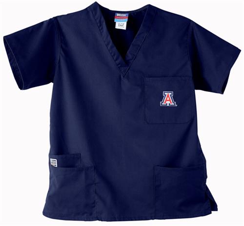 University of Arizona Navy 3-Pocket Scrub Tops. Embroidery is available on this item.