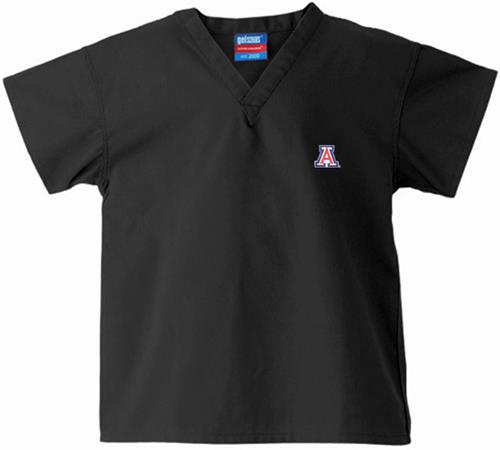 University of Arizona Kid's Black Scrub Tops. Embroidery is available on this item.