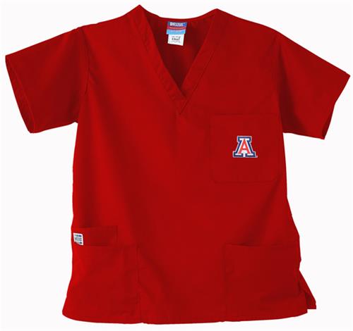 University of Arizona Red 3-Pocket Scrub Tops. Embroidery is available on this item.