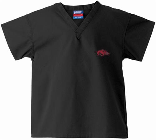 Univ of Arkansas Razorbacks Kid's Black Scrub Tops. Embroidery is available on this item.