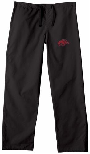 Univ of Arkansas Razorbacks Black Scrub Pants. Embroidery is available on this item.