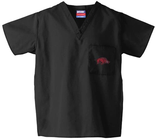 Univ of Arkansas Razorbacks Black Scrub Tops. Embroidery is available on this item.