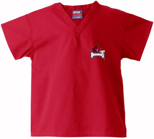University of Arkansas Kid's Red Scrub Tops. Embroidery is available on this item.