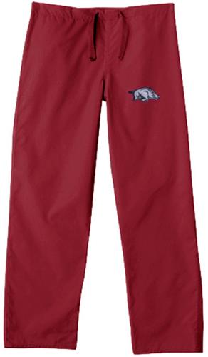 Univ of Arkansas Razorbacks Crimson Scrub Pants. Embroidery is available on this item.