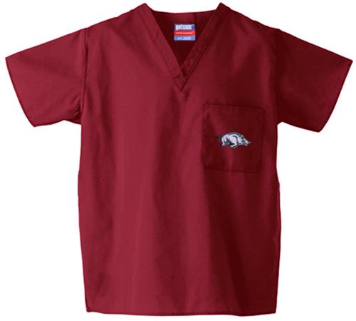 Univ of Arkansas Razorbacks Crimson Scrub Tops. Embroidery is available on this item.